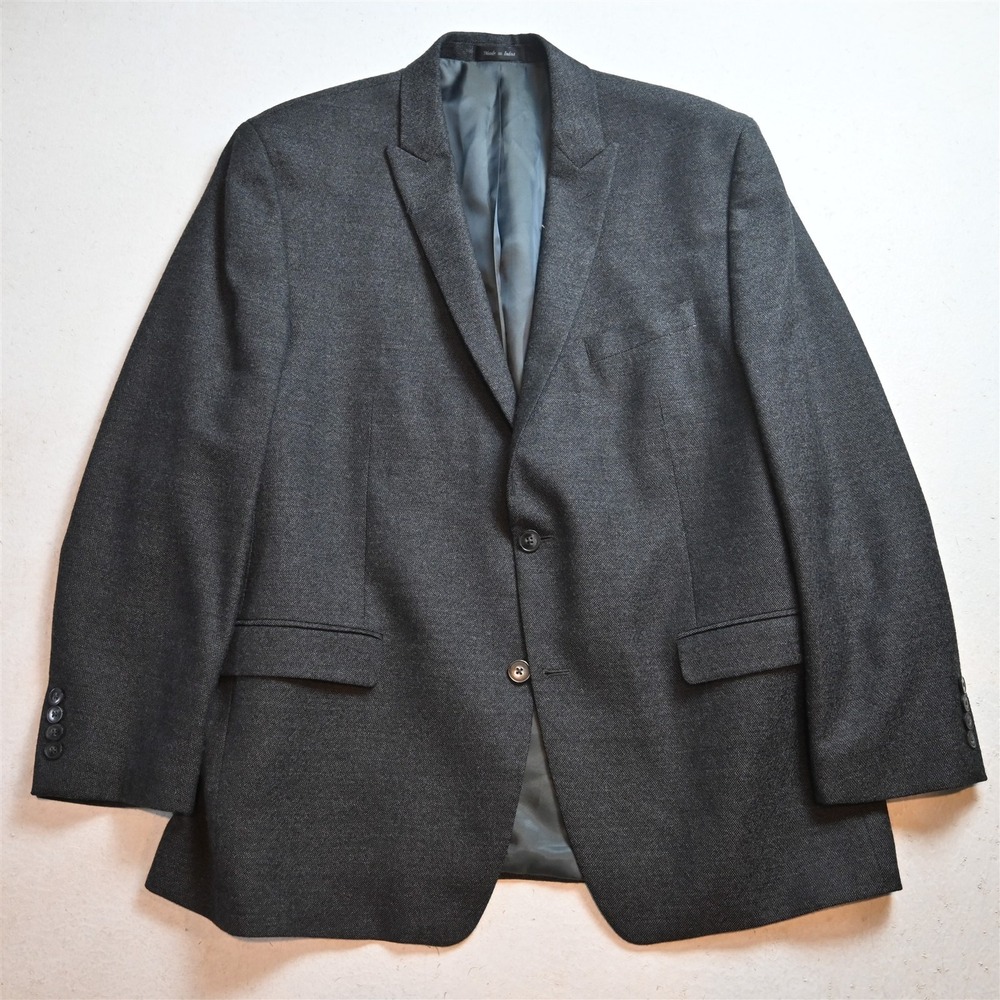 Calvin Klein 46R Gray Birdseye 100% Wool Tweed Mens Blazer Jacket Sport Coat
